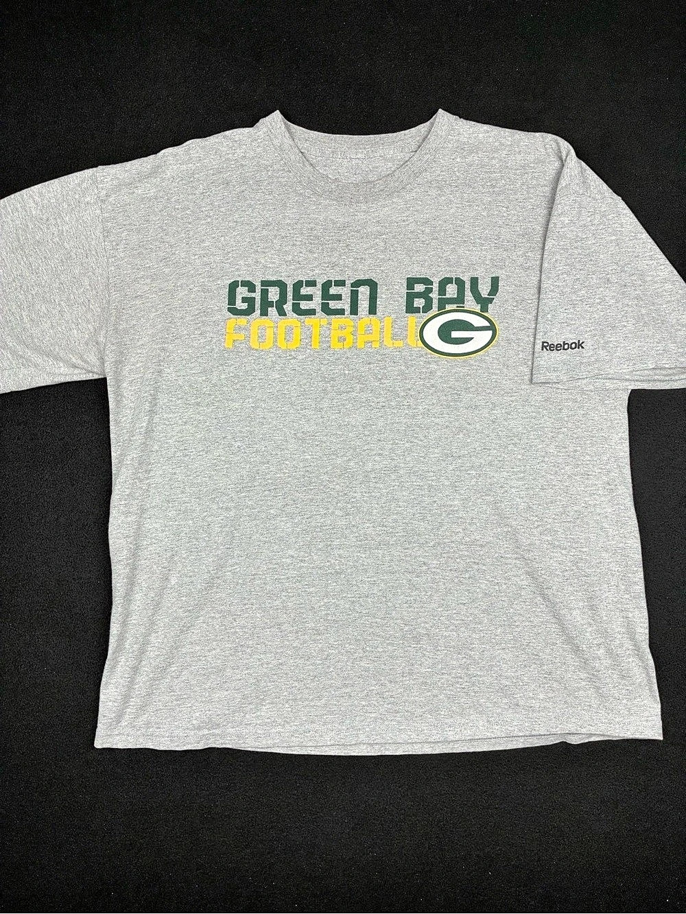VTG Reebok Green Bay Packers NFL Football Short Sleeve Graphic Tee Mens L Grey